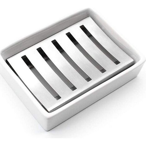 Portasapone in ceramica, portasapone in acciaio inox per bagno e doccia, portasapone a doppia parete con scarico (1/4)