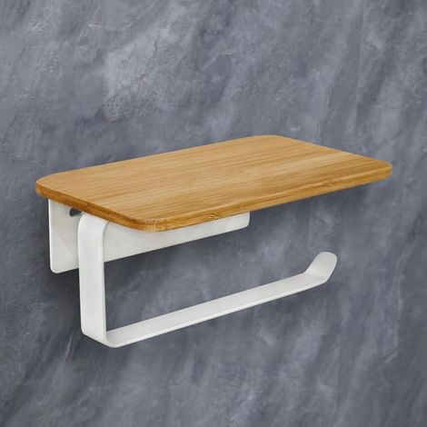 Porte-papier toilette en bambou blanc avec étagère