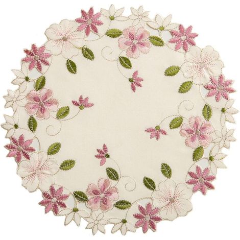 Bardusch-Lot de 2 sets table ronds dentelle brodée motif floral européen 30cmcm, usage domestique mariage fleur rose (1/5)