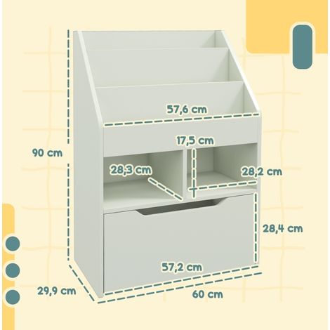Libreria bimbi con cassetto, 3 scomparti e 2 vani, verde chiaro 60x29,9x90 cm HAVRYA (1/4)