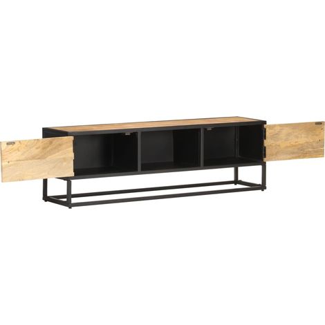 Meuble TV, Étagère TV, Meuble de Salon, avec porte sculptée 130x30x40cm Bois de manguier brut OIB1293E
