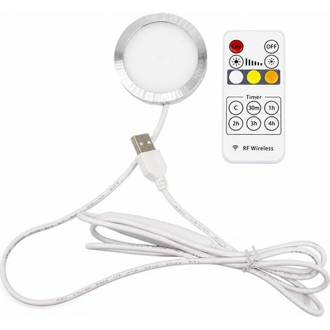 Lampe LED Puck USB 5 V Argentée, 3 Températures de Couleur et Télécommande, pour Placard, Armoire et Camping-Car (1/5)