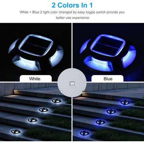 Lot de 4 Lampes Solaires Encastrables 8 LED IP68 Aluminium Blanc/Bleu Batterie 600mAh Éclairage Extérieur Jardin Allée (1/5)
