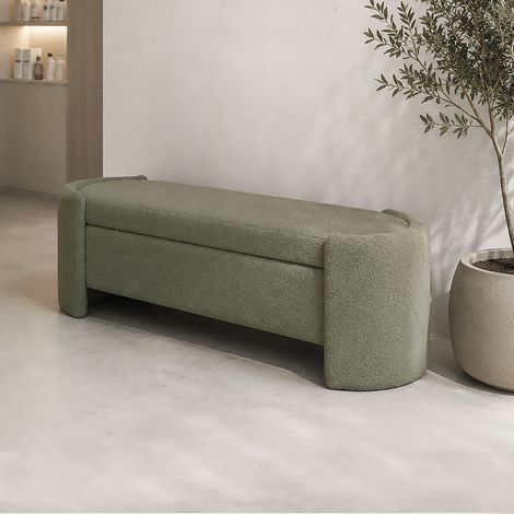 PANCA CONTENITORE CM 164X50 H. 47 IN TESSUTO EFFETTO BOUCLE' VERDE SALVIA (1/4)