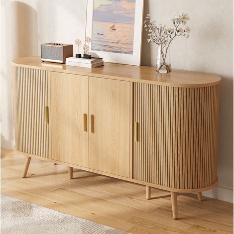 Buffet de rangement avec portes coulissantes latérales, étagère réglable, 150x40x79 cm, MDF naturel pour salle à manger (1/5)