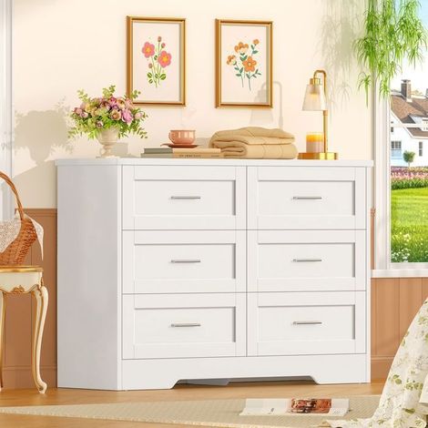 Kommode - TEENFON 6 Schubladen - 6 Schubladen mit Auszug - Weiß - 107 × 35 × 75,5 cm (1/5)