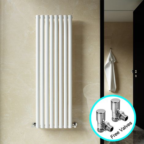 ELEGANT 1600 x 480 mm White Vertical Column Rads Single Oval Panel Designer Radiators Super Heat Output + Angled Radiator Valves (1/5)