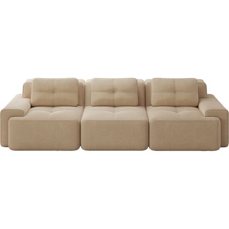 Modulares 3-Sitzer-Ecksofa aus beigefarbenem Cordvelours, ohne Montage, 293 x 104 x 69 cm (1/5)
