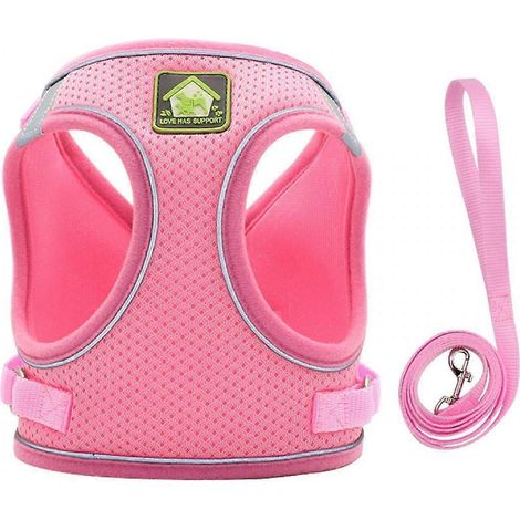 Harnais et laisse pour chat, anti-fugue, réglable, pour chaton et chiot, facile à enfiler, idéal pour les promenades en extérieur (rose, S) (1/5)