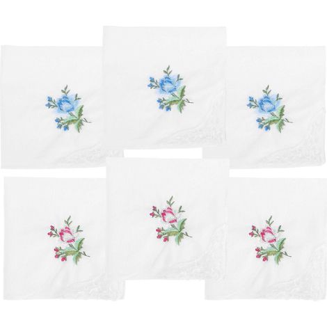 Serviettes en coton et dentelle pour le visage, 6 pièces, blanches, pour la décoration d'un dîner de mariage. (1/5)
