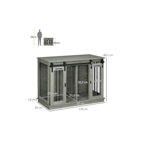 Cage pour chien grise 120 x 60 x 88,5 cm avec option deux espaces et doubles portes pour maison, jardin et terrasse (1/5)