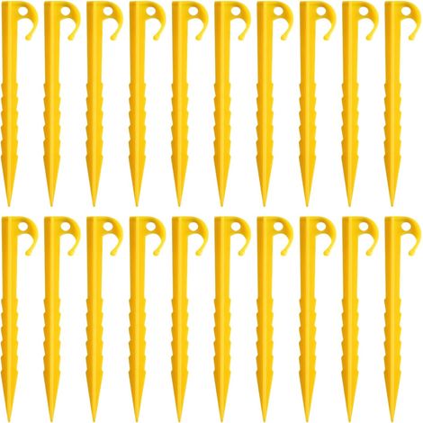 20 Pièces Piquets de Tente en Plastique, Piquets de Tente Spirale, Crochet de Piquet de Camping Jaune, 14.5cm Sardines Tente Camping, pour Auvents de Camping, Jardin (1/5)