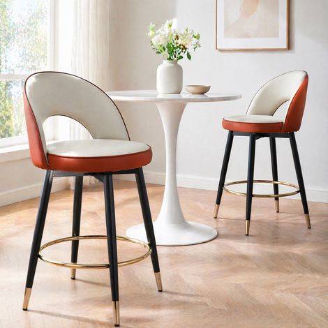 Sgabello da bar girevole a 360° in PU, set da 2, grigio chiaro e marrone HAVRYA (1/5)