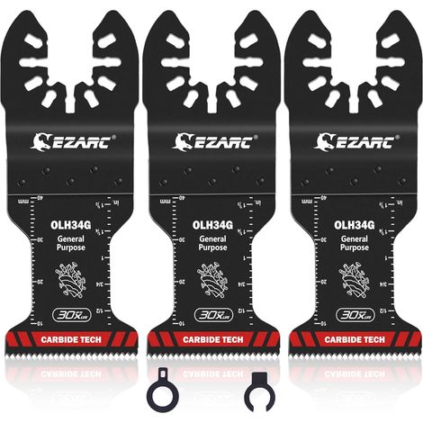 Lames de scie oscillantes en carbure, lames multi-outils à usage général à dégagement rapide pour le métal, les clous, le bois, le plâtre, les cloisons sèches et le PVC, paquet de 3 (1/5)
