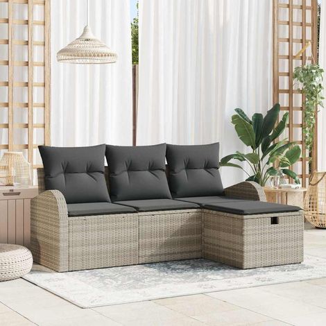 vidaXL Ensemble de canapé de jardin 4 pcs Gris clair Poly rotin (1/5)