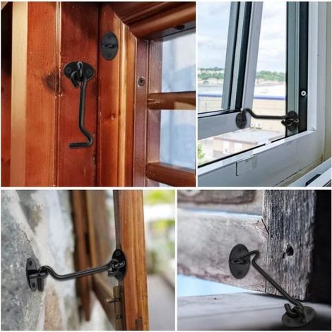 Verrou Porte Coulissante 4 Pièces, Crochet Cabin 4 inch, Acier Inoxydable Porte Loquet, Crochet Fermeture Porte,Noir (1/4)