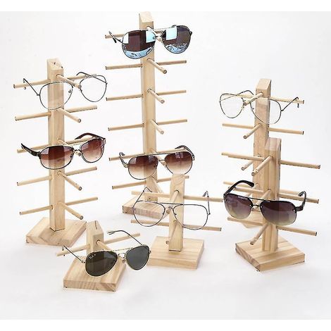 Présentoir à lunettes en bois massif, étagère durable pour exposition de lunettes de soleil, support mural ou comptoir, 1 pièce (1/5)
