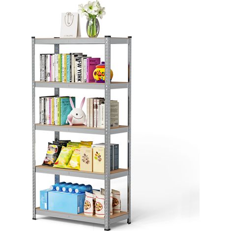 Haloyo® 5-stöckiges Aufbewahrungsregal, Bücherregal, 5 verstellbare Ablagen, für Wohnzimmer, Büro, Arbeitszimmer, 50x100x200cm, grau (1/5)