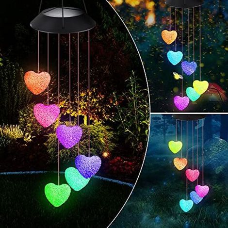 Solar-Windspiel – LED-Windspiellichter, wasserdicht, farbwechselnd, für drinnen und draußen geeignet, z. B. für Garten, Party, Terrasse, Balkon, Hof, Dekoration, Valentinstagsgeschenk