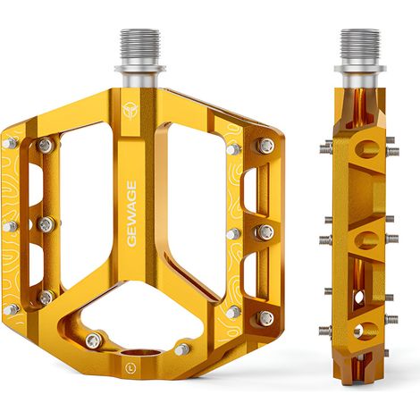 Pedales de plataforma de aluminio Gewage Gold para bicicleta, con 3 rodamientos sellados. (1/4)