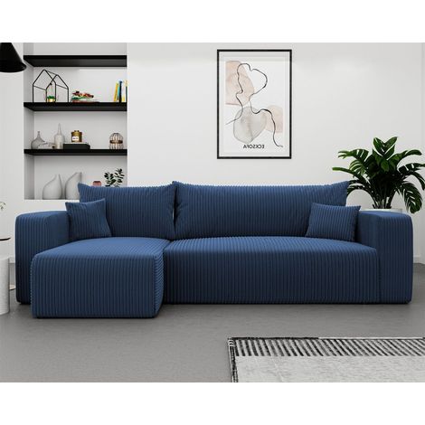 Ecksofa mit Schlaffunktion Sofa LUNA Stoff Poso Blau Ottomane Links