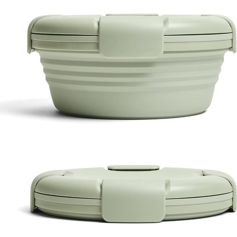 Saladier réutilisable,Boîte à déjeuner empilable et empilable,Récipient de stockage alimentaire réutilisable en silicone,Boîte Bento pliable 1.1 l,Sauge (1/5)