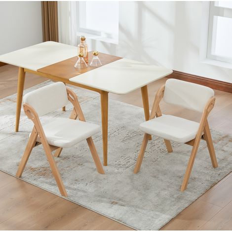 Lot de 2 chaises pliantes de salle à manger, assise rembourrée, hêtre, beige, sans montage (1/5)