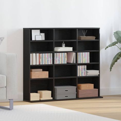 Meuble CD en Bois d'Ingénierie Noir, Rangement pour CD et DVD, Étagère de Stockage Compacte 100 x 23 x 89,5 cm (1/5)
