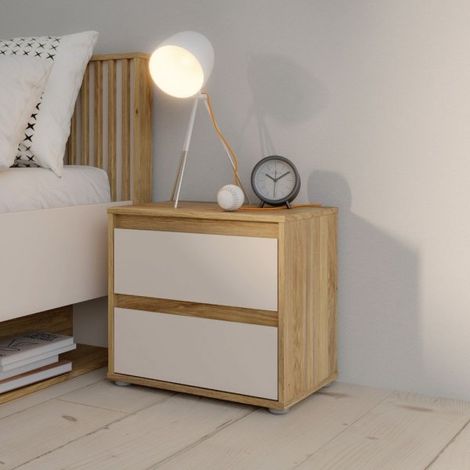 Comodino Neutra Rovere e Cashmere con 2 Cassetti – Design Moderno