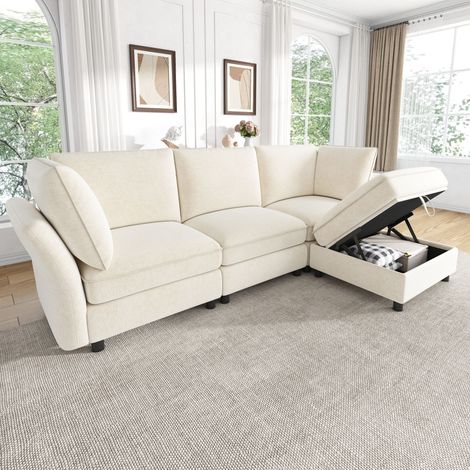 Pouf Hocker aus Chenille in Beige 225 x 137 x 84 cm HOMAIRE (1/5)