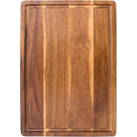 Planche à découper avec rainures à jus - Planche à découper en bois massif - Planche à découper épaisse - Bois naturel - Couleur bois (1/5)