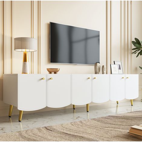 TV-Möbel 180 x 40 x 45 cm mit 6 Türen, Spanplattenstruktur, weiß und goldfarben HAVRYA (1/5)