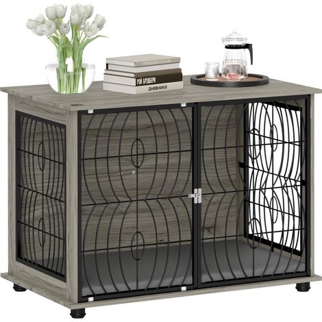 Cage de transport pour chien, caisse de transport verrouillable pour grands chiens, grise