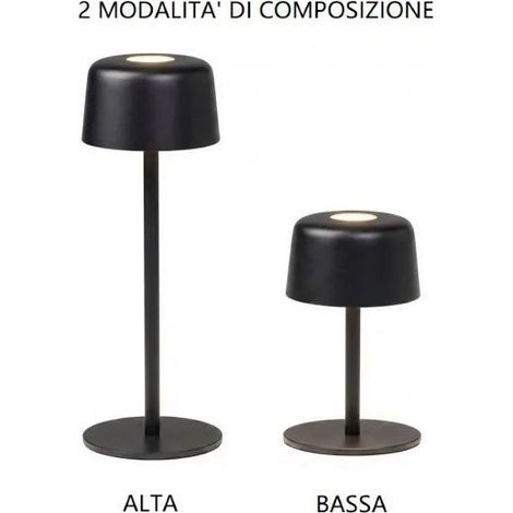 LAMPADA DA TAVOLO RICARICABILE NERA 2W 2700K 144LM IP44 1+1 ZAFFERANO AILATI