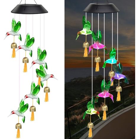 Carillon solaire d'extérieur, carillon avec 6 cloches en métal, lumières LED 7 couleurs changeantes, cloches étanches pour intérieur et extérieur, décoration de jardin et de terrasse, souvenir d'amour (1/5)