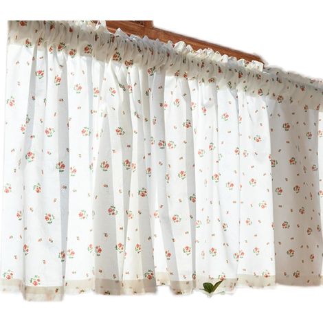 Rideau en maille 1 pièce, coton, rideau blanc floral, rideau de bistro, style maison de campagne, rideau de cuisine court, largeur 140hauteur 60 cm (1/5)