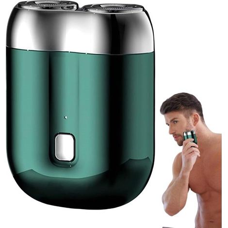 Kompakter, tragbarer USB-Rasierer für Herren (grün), wiederaufladbarer, wasserdichter Barttrimmer mit zwei Klingen. (1/5)