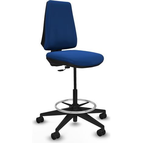 Taburete Elche CP similpiel azul base piramidal ruedas 65mm nailon