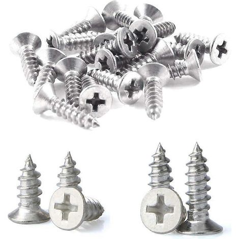 200 vis autotaraudeuses à tête plate en acier inoxydable M4 pour le bricolage (100 vis M4 x 10 mm, 100 vis M4 x 12 mm) (1/5)