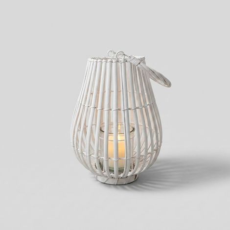 Lanterne de table en osier et verre Celeste - Blanc