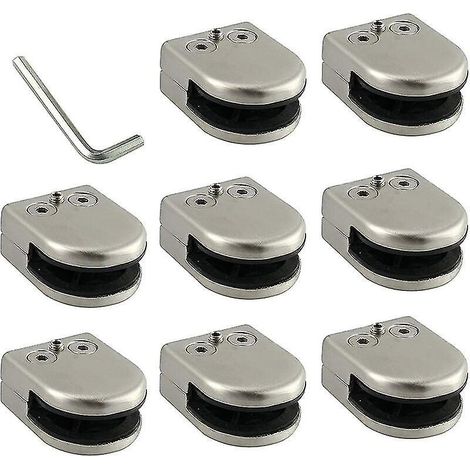 Pince à verre, lot de 8, 6-8 mm, en acier inoxydable 304, support de pince à verre à dos plat, finition chromée, pour garde-corps (1/5)