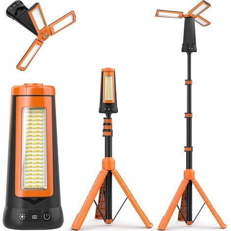 Projecteur de Chantier avec Trépied, 12000mAh Rechargeable Lampe de Camping LED à 3 Têtes, 5000LM 6500/4500/3500K Réglable (1/5)