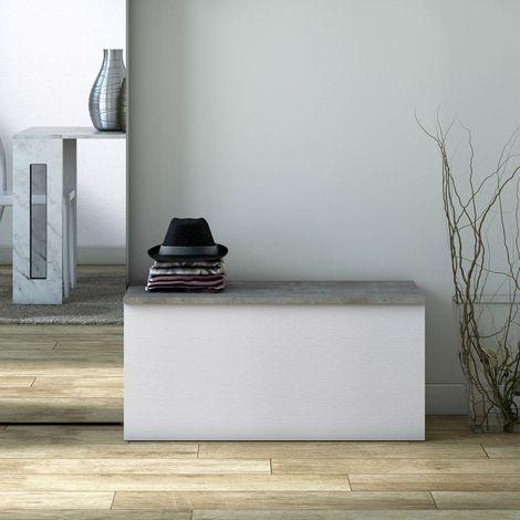Baúl de almacenamiento blanco con cierre suave y tapa de hormigón, 90x45x45 cm - Terraneo (1/5)