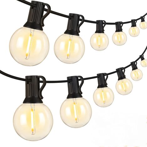 Guirlande lumineuse d'extérieur, 25 lumières, 15 mètres de long, à suspendre, abat-jour sphérique, lumière blanc chaud. (1/5)