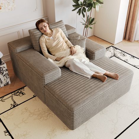 115159cm, canapé en velours côtelé confortable, avec assise profonde, chaise longue, canapé modulaire sans os, éponge, aucun montage requis, canapé compressé pour salon, chambre, appartement, Camel (1/5)