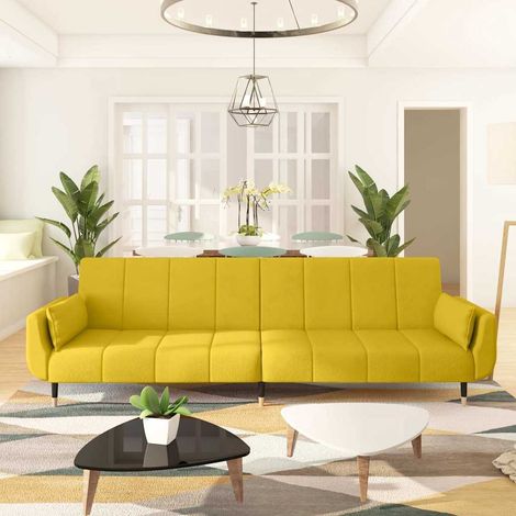 vidaXL Sofá cama de 2 plazas con dos cojines terciopelo amarillo (1/5)