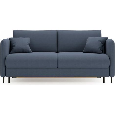 VICKY II - Canapé droit convertible tissu lisse 2 places Bleu (1/5)
