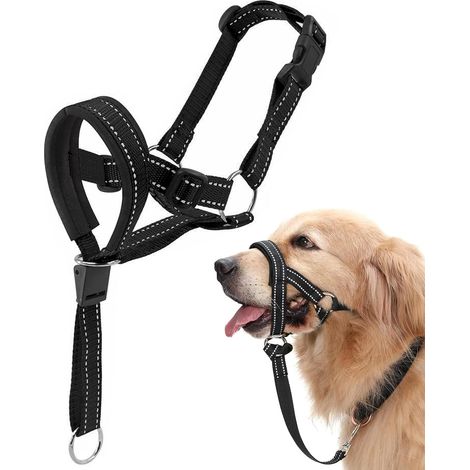 Dog Headcollars, Adjustable Dog Muzzle Harness with Padded Noseband, Black Dog Headcollars for Daily Walks, Grooming and Claw Cutting (L) (1/5)