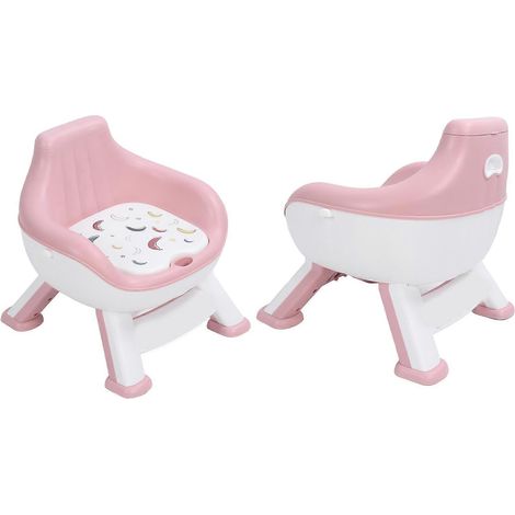 Chaise haute rose pour bébé avec dossier, coussin d'assise moelleux et pieds robustes. (1/5)