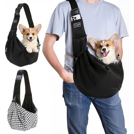 Sac de transport pour chien et chat, bandoulière réglable pour animaux jusqu'à 7,5 kg, sac en bandoulière confortable et respirant pour petits chiens et chats, idéal pour les sorties et voyages